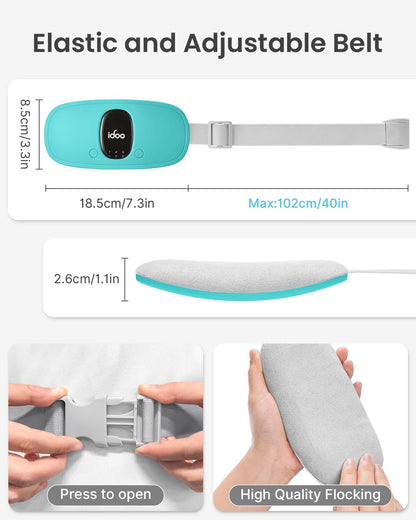 iDOO Portable Heating Pad for Period Cramps, FSA Eligible Item, Gifts for Women Girlfriend Mom Wife, Back Belly Heat Pad for Menstrual Pain Relief, with 3 Heat Levels 3 Massage | Back & Belly Wrap for Menstrual Cramps, 3 Heat Levels 3 Massage, FSA