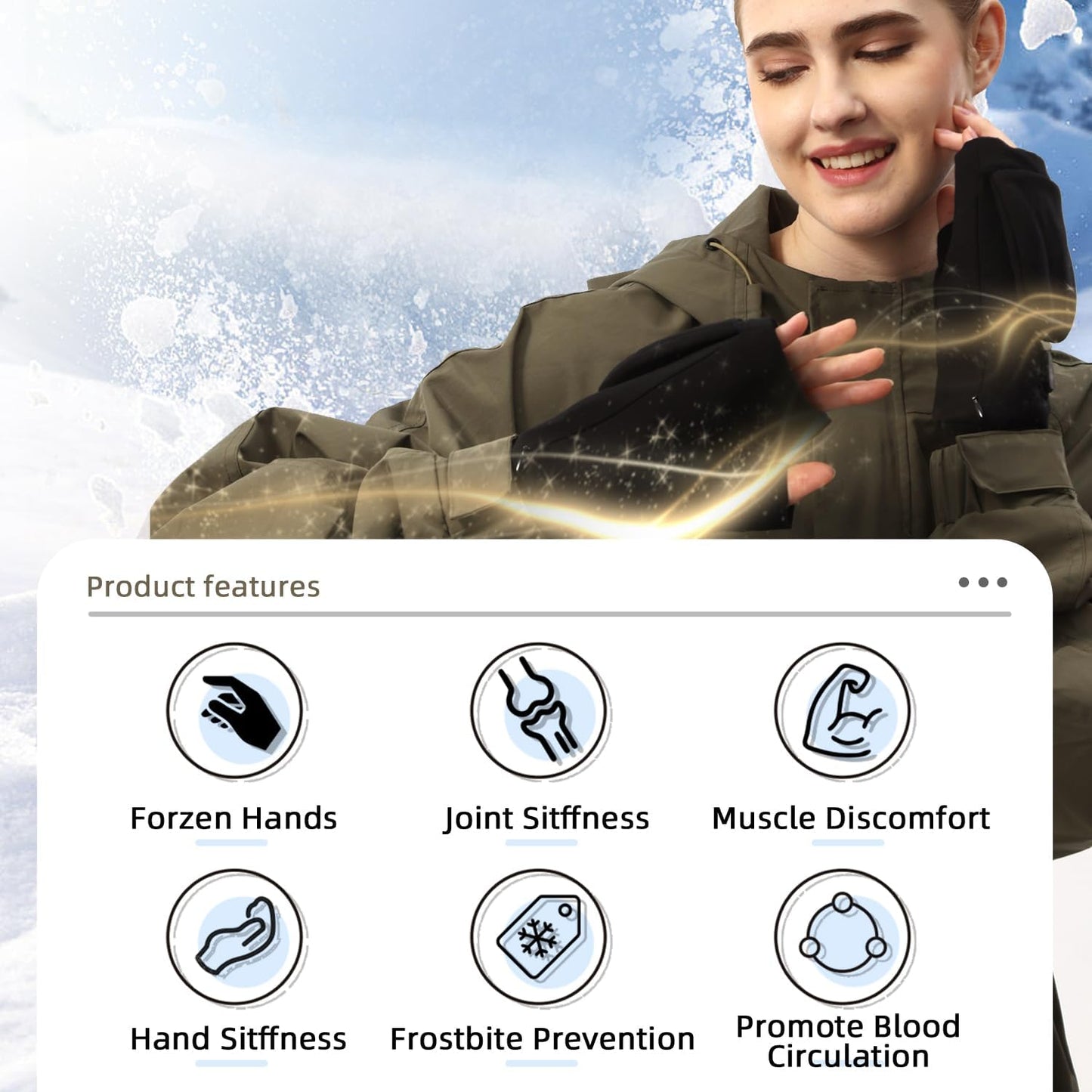 Rechargeable Electric Gloves for Women & Men, Touchscreen Fingerless Gloves for Winter, Heated Hand Warmers