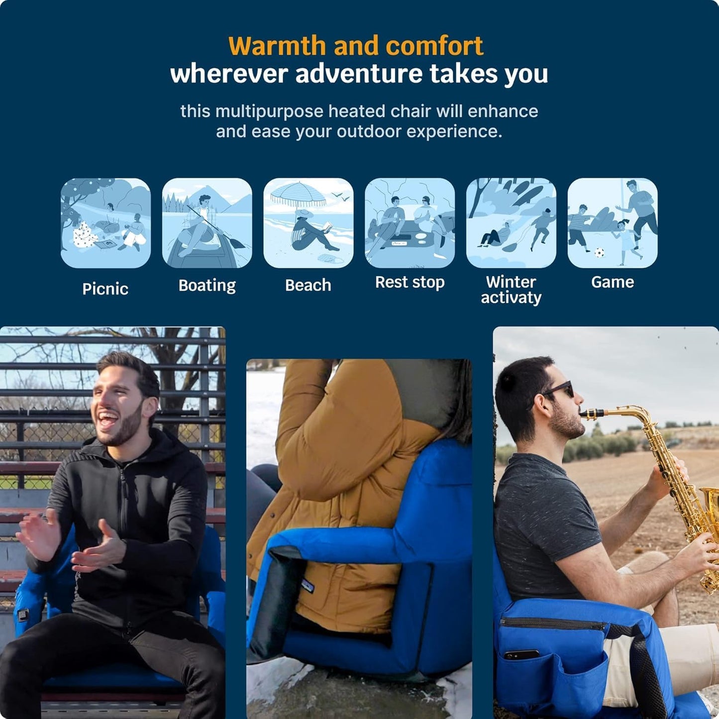 Heated Reclining Stadium Seat for Bleachers – Wide Bleacher Chair with Back Support and Cushion, Armrests, Side Pockets, & Hook – Stadium Seats Chairs for Camping, Kayak, Paddle Board & More