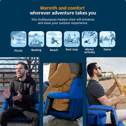 Heated Reclining Stadium Seat for Bleachers – Wide Bleacher Chair with Back Support and Cushion, Armrests, Side Pockets, & Hook – Stadium Seats Chairs for Camping, Kayak, Paddle Board & More