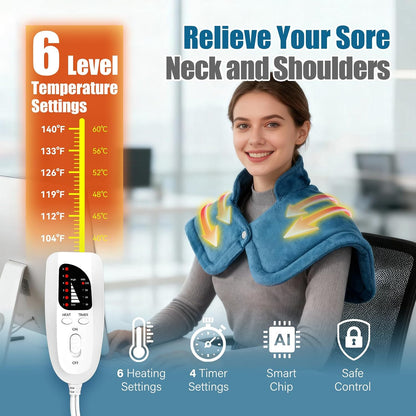 Weighted Heating Pad for Neck & Shoulders - 6 Heat Settings, 4 Timers, Auto Off - Electric Heating Pad for Back Pain Relief - Gift for Women/Men, Mom/Dad, Birthday, Christmas