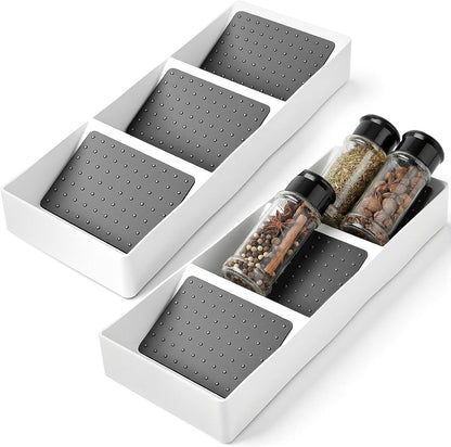 2 Pcs Spice Drawer Organizer Plastic, Drawer Spices Organizer, 3 Tier Kitchen Cabinet Seasoning Rack, White Gray, for Spice Jars, Essential Oils, Cosmetics, Office Supplies, Pantry Storage