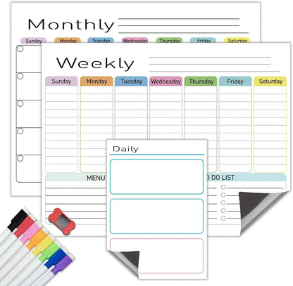 Hivillexun 16.5"x12" Clear Acrylic Magnetic Dry Erase Calendar Board with Monthly & Weekly Planner, 6 Markers & Large Eraser for Fridge, Office, Home (White)