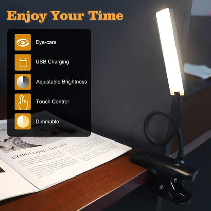 LED Reading Light with Clip USB Rechargeable Book Lights, 24 LEDs Flexible Neck Night Bed Lamp, Touch Control Portable Clamp Desk Lamps for Bed Headboard, Computers -Black