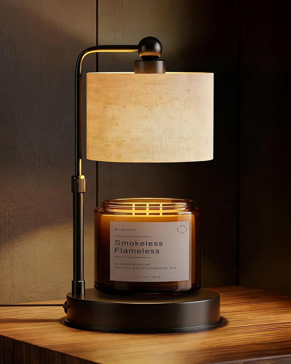 Candle Warmer Lamp with Timer, Best House Warming Gift, Height Adjustable & Dimmable Electric Candle Warmer Lamp, Includes 2 Bulbs, Birthday Gift for Women, Mom, Housewarming - Flaxen