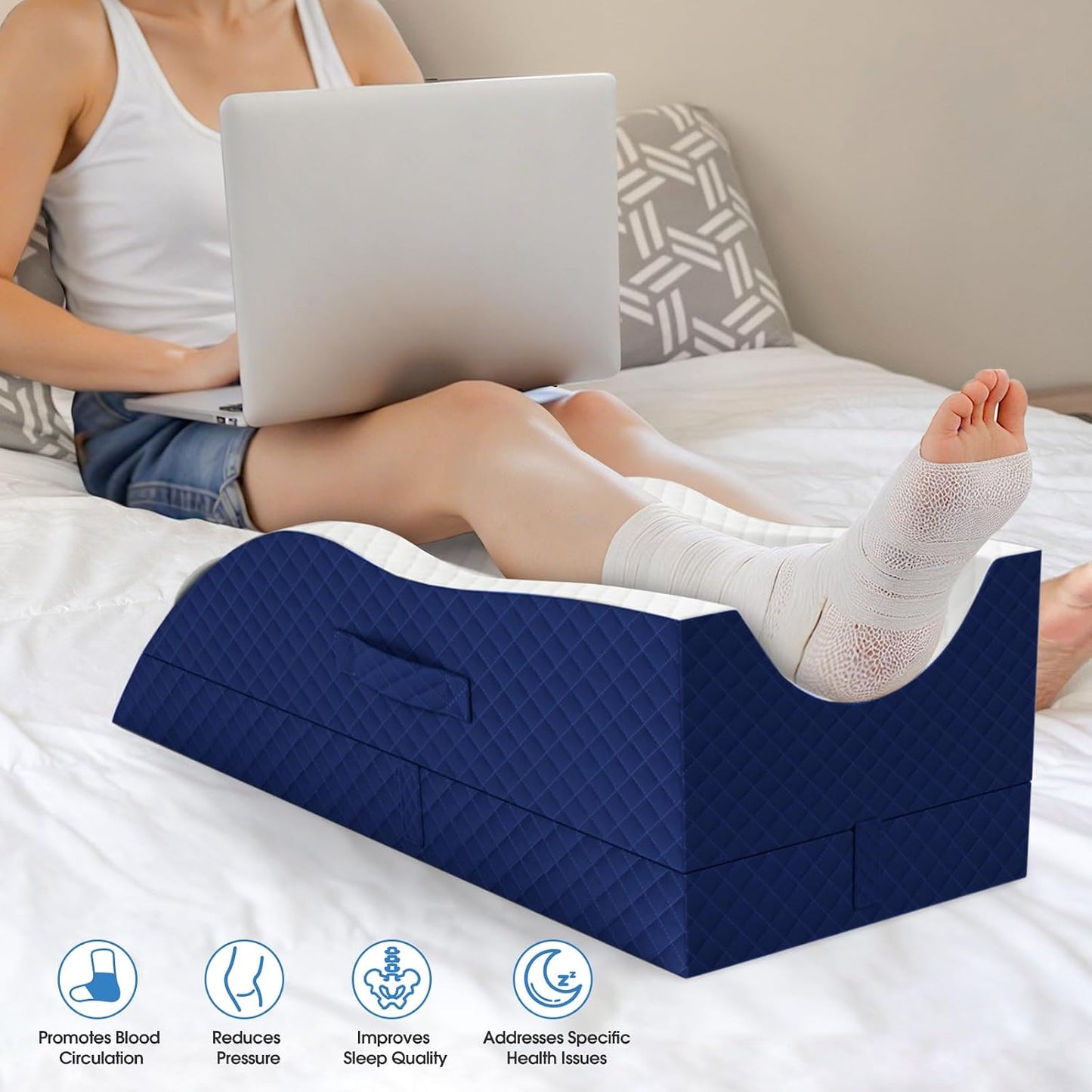 TranquilRelax Leg Elevation Pillows for After Surgery, Wedge Pillow, Grey | Memory Foam, All-around Knee & Ankle Support for Swelling, Height-adjustable, Nop-Slip Bottom, Washable Cover, Single-leg