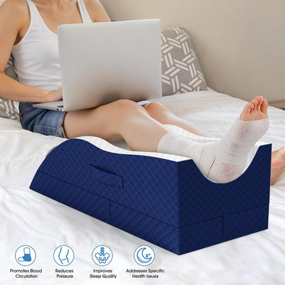 TranquilRelax Leg Elevation Pillows for After Surgery, Wedge Pillow, Grey | Memory Foam, All-around Knee & Ankle Support for Swelling, Height-adjustable, Nop-Slip Bottom, Washable Cover, Single-leg