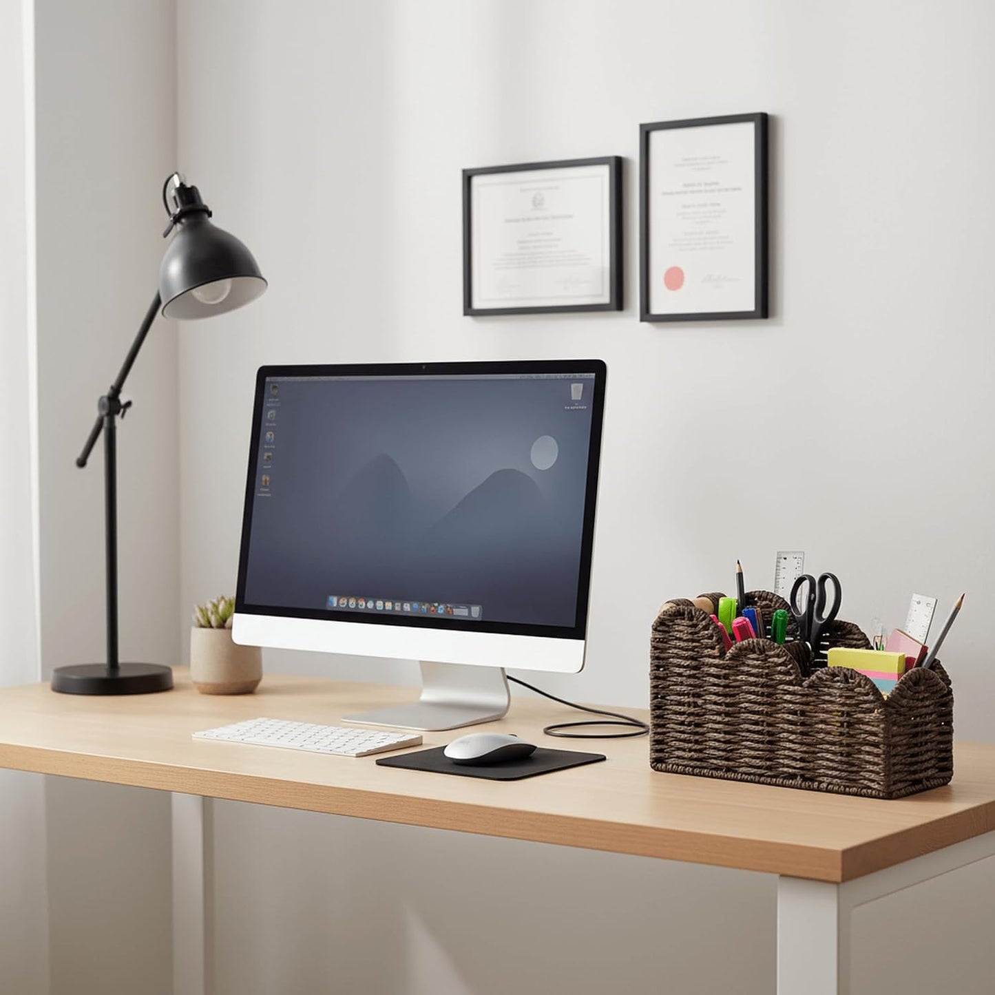 CubesLand Bedside Table Desk Organizer Caddy, Remote Pen&Pencil Holder Cup | Makeup Brush Holder w/Scalloped Perfect for Home, Office Desk, Living Room Table Decor, 3 Slots Neutral