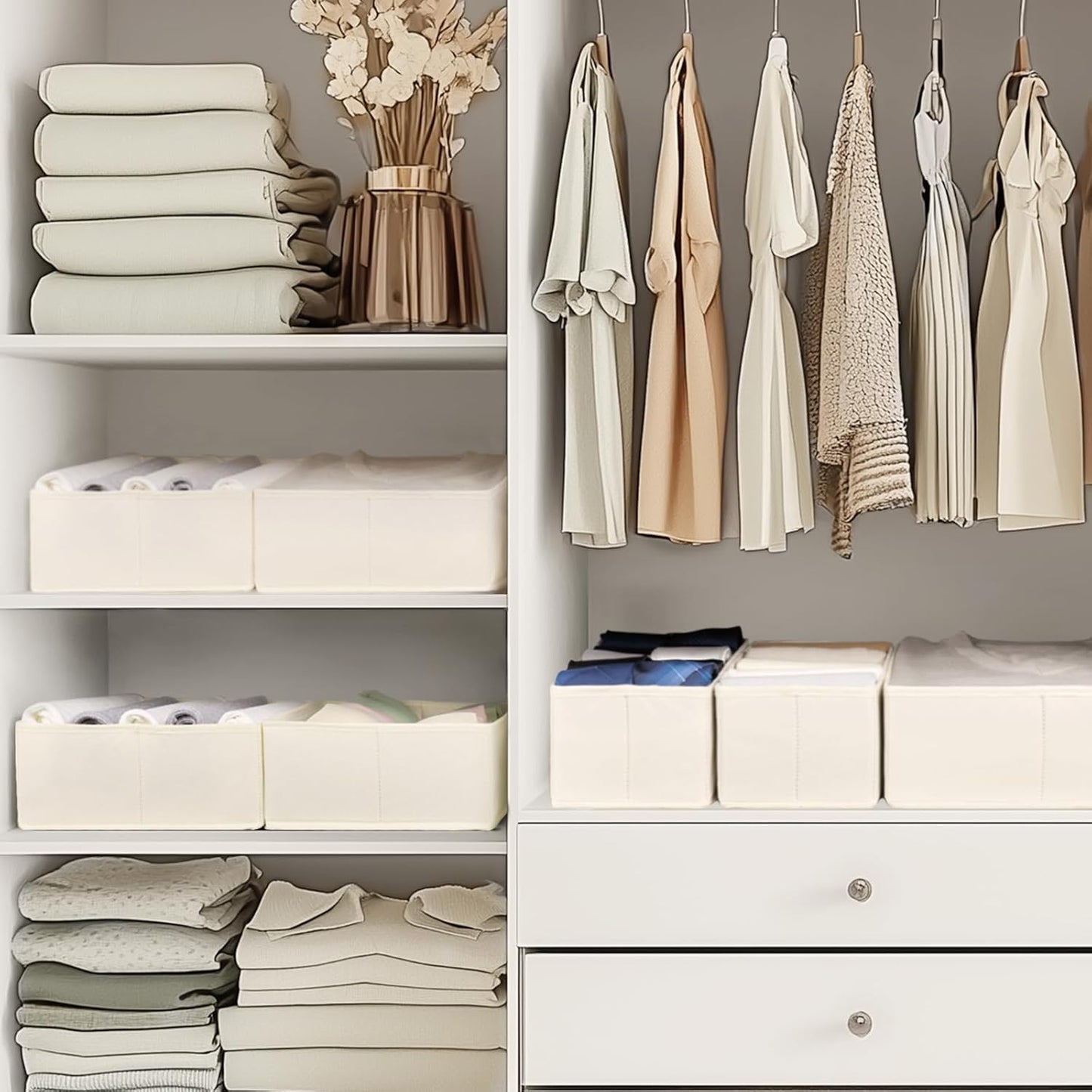 Drawer Organizer Clothes, 10 Pack Dresser Organizer for Baby Clothes, Underwear, Sock- Foldable Closet Organization and Storage Dividers Bins for Nursery, Bedroom (Beige)