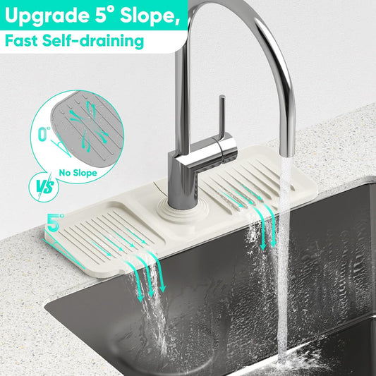 24 Inch Longer Faucet Mat for Kitchen Sink, 5° Slope Fast Self-draining, Kitchen Sink Splash Guard Silicone Sink Faucet Mat Splash Guard Kitchen Sink Area Tidy Splash Faucet Guard Draining Mat