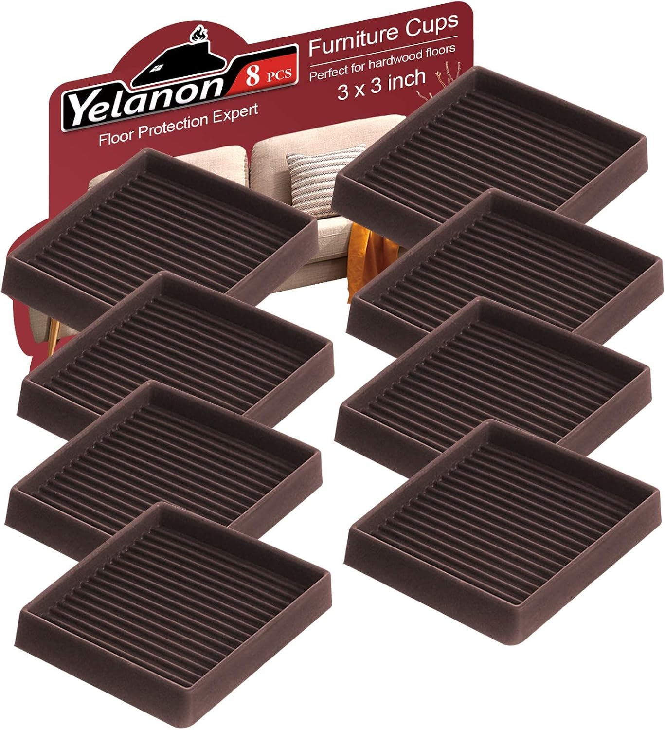 Non Slip Furniture Pads for Hardwood Floors -8 Pcs 3” Furniture Coasters Cups, Anti Skid Furniture Grippers Rubber Feet, Floor Protectors for Furniture Bed Couch Stoppers