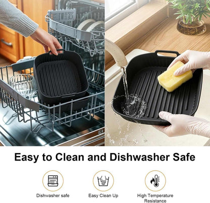 Square Silicone Air Fryer Liners: Compatible with Ninja Crispi Pro AS101CY and Most 5-6.5 Quart Air Fryer Baskets, Reusable & Non-Stick Air Fryer Accessories, 2 Pack Includes 2.5 QT & 6 QT Sizes
