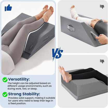 Elevation Pillows for Leg After Surgery, Memory Foam Adjustable Wedge Pillow for Injury or Rest, Ankle Pillow for Sleeping Blood Circulation Grey/Double Leg