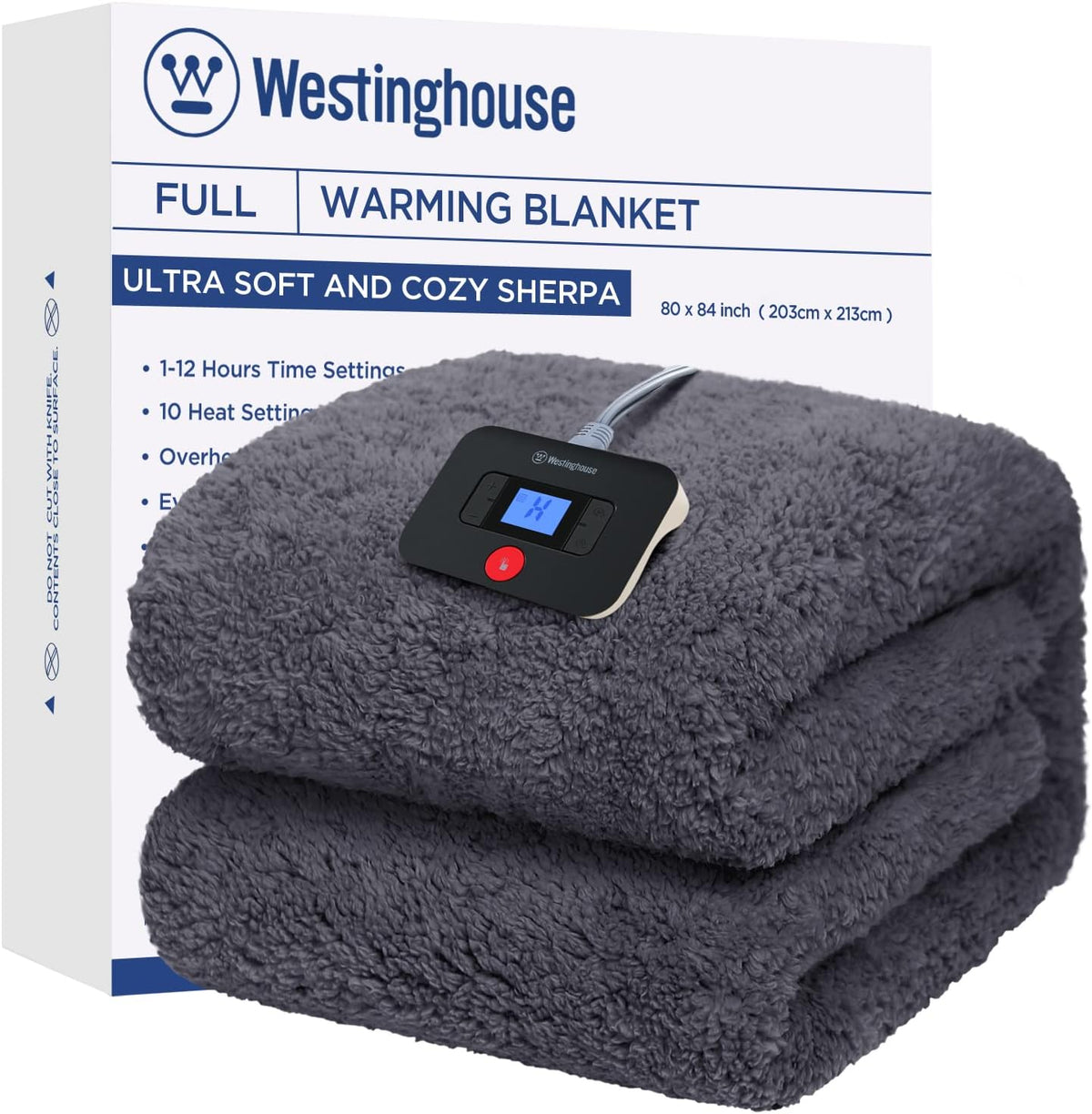 Westinghouse Electric Blanket Heated Throw, 6 Heat Settings, Grey