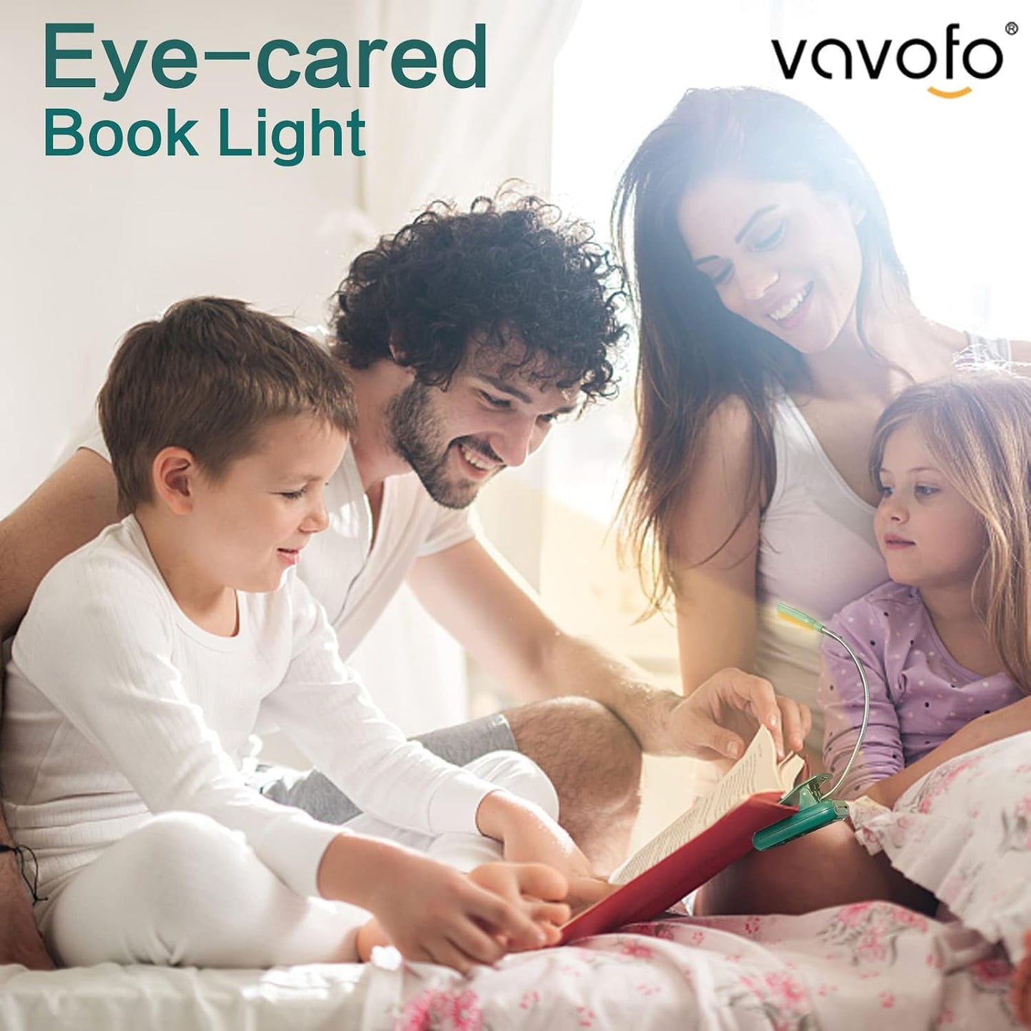 VAVOFO Rechargeable Book Light for Reading in Bed Kids, 7 LED Reading Light with 9-Level Warm Cool White Daylight, Eye Care Lamp with Power Indicator for Bookworms (Yellow)
