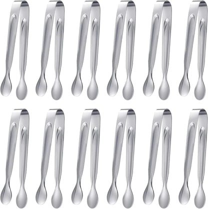 12Pcs Mini Serving Tongs,4.3"Stainless Steel Small Appetizer Tongs | Ice Tongs Sugar Tongs Mini Tongs for Appetizers Desserts Ice Bucket,Tea Party,Coffee Bar (Gold)