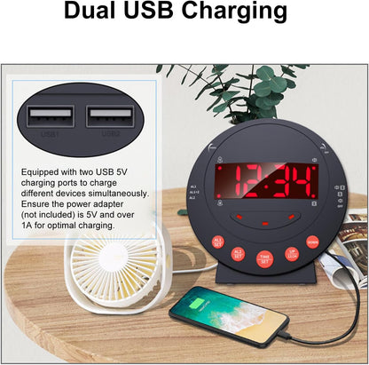 TARSHYRY Vibrating Alarm Clock with Bed Shaker LED Display Loud Volume Adjustable Brightness for Heavy Sleepers Deaf Hard of Hearing