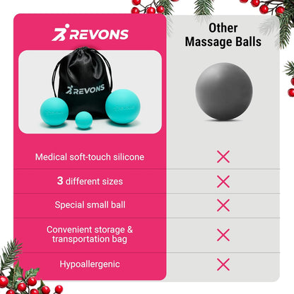 3 in 1 Massage Ball Set - Lacrosse Balls for Myofascial Release, Back Pain Relief, Face Fitness, Trigger Points, Yoga, Physical Therapy, Muscle Recovery and Soft Deep Tissue Massage (Pink)