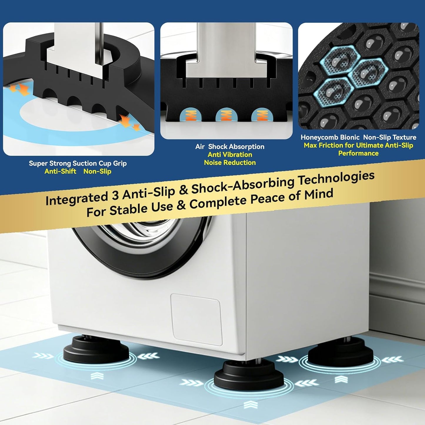 Anti Vibration Pads for Washing Machine with Powerful Sucker, Anti Vibration Pads Vibration Absorber,Washer and Dryer Stand,Stops Washer Dryer Prevents Noise, Washing Machine Stand |Grey, 4pcs|