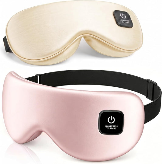 Cordless Heated Eye Mask for Dry Eyes Relief, Rechargeable Warm Eye Compress with 3 Temps, Washable Cover & Bonus Shell, Electric Eye Heating Pad for Sleep, Stye, Travel (Pink & Beige Gold)
