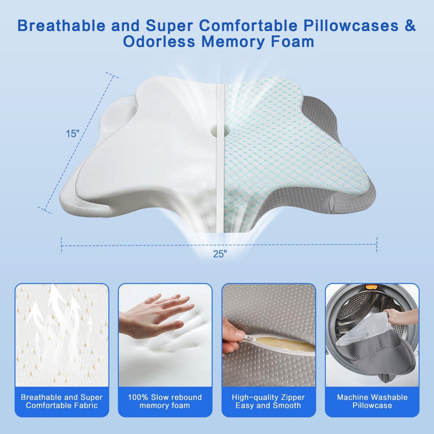 Pain Relief Cervical Pillow for Neck Support, Adjustable Ergonomic Pillow | Cozy Sleeping, Odorless Orthopedic Memory Foam Pillow, Contour Bed Pillow for Side Back Stomach Sleeper