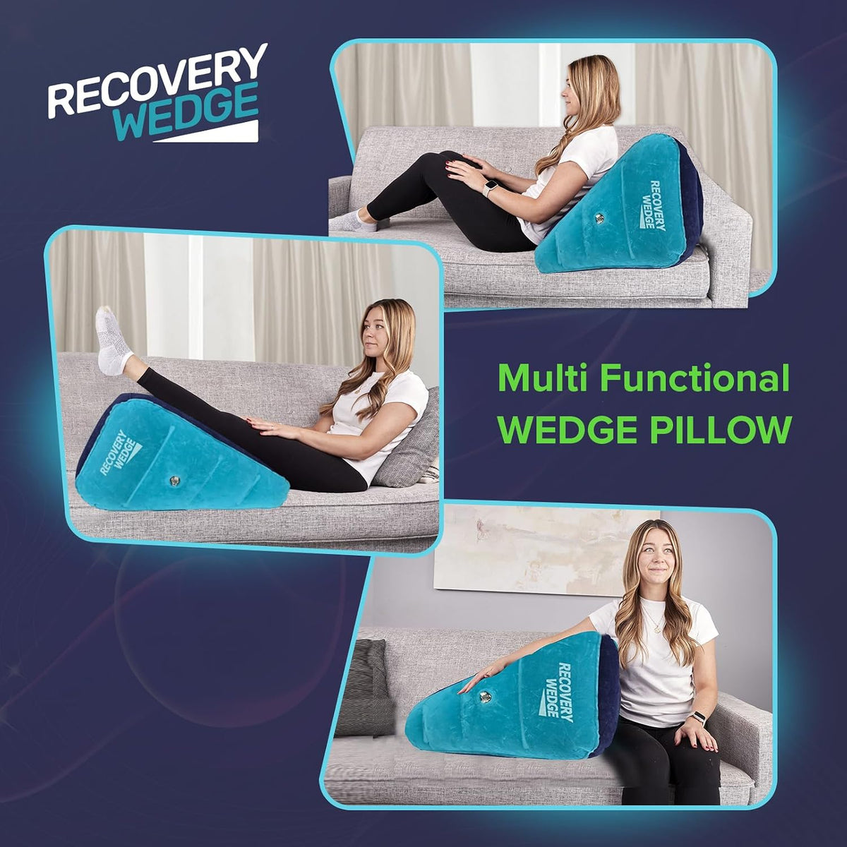 Leg Elevation Pillow by Recovery Wedge, Inflatable Wedge Pillow for Sleeping and Post-Surgical, Improve Circulation and Reduce Swelling, Speed Injury Recovery. (Large triangle)