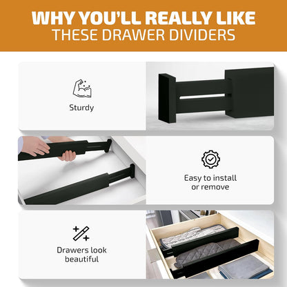6-Pack Drawer Dividers 2.6-Inch High Dresser Drawer Organizer 16 to 22 Inch | Bamboo, Spring Loaded, No Tools Needed, Fits Wide Drawers for Socks, Clothes, Utensils, Bedroom, Bathroom, Kitchen, Office