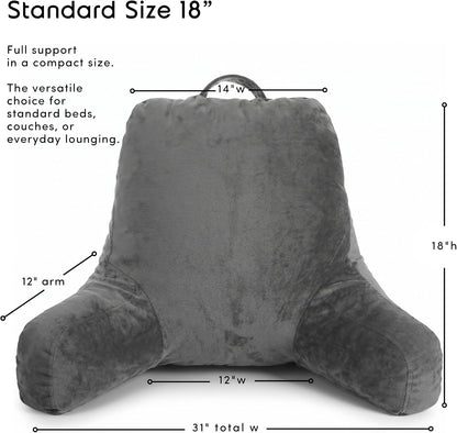Nestl Reading Pillow with Shredded Memory Foam, Designed for Sitting Up in Bed and Couch, Back and Arms Adjustable Support for Adult & Teens Backrest Pillows for Reading, with Washable Cover Dark Grey