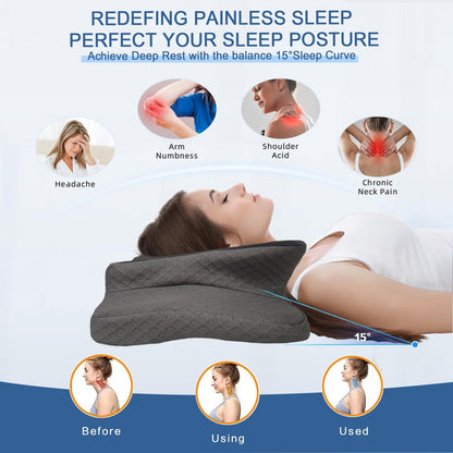 Pain Relief Cervical Pillow for Neck Support, Adjustable Ergonomic Pillow | Cozy Sleeping, Odorless Orthopedic Memory Foam Pillow, Contour Bed Pillow for Side Back Stomach Sleeper