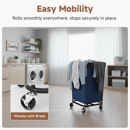 StorageWorks 160L Laundry Basket with Wheels, Rolling Hampers for Clothing | Beige Laundry Basket with Wheels, Metal Frame & Handles, Rolling Hamper for Bedroom, Bathroom, Dorm, Hotel