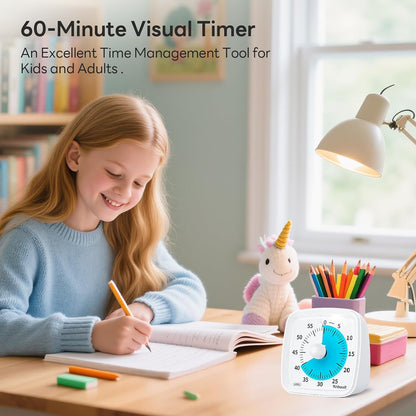 Yunbaoit Visual Timer with Night Light, 60 Minute Countdown, Light Blue | 3 Alarm Modes, Mute Flash, for Kids and Adults, Time Management Tool for Classroom, Home, School, and Work