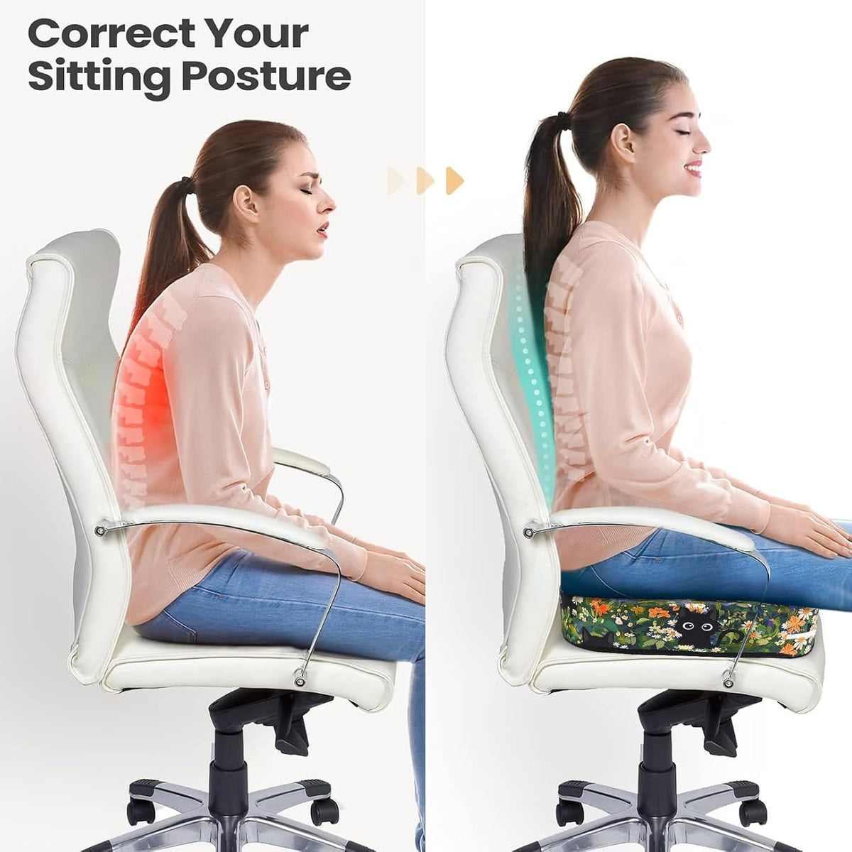 Tailbone Pain Relief Cushion, Memory Foam Seat Cushion for Coccyx Sciatica Pain Pressure Relief Office Desk Chair