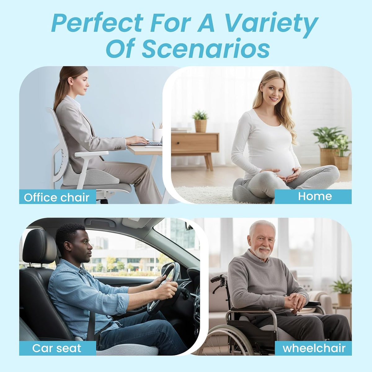 Seat Cushion,Ergonomic Chair Cushions for Sit Bone Tailbone Pain Relief,Sciatica & Back Support,Memory Foam Butt Pillow for Office,Car,Home,Gaming,Wheelchair