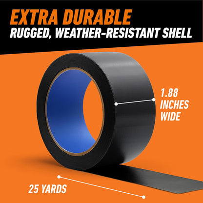 GORILLA All Weather Duct Tape, Black, 1.88" x 25 yd | UV and Temperature Resistant, Waterproof for Outdoor Repairs, Strong Adhesive Grip