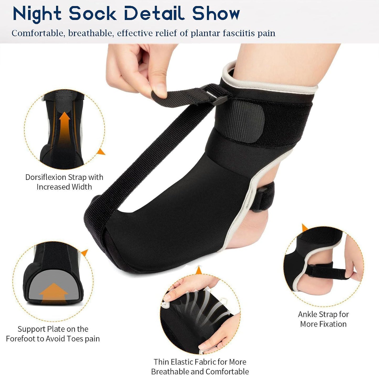 Adjustable Night Splint for Foot Drop & Plantar Fasciitis Relief, Soft Breathable Ankle Brace Support with Massage Ball for Achilles Tendonitis, Heel Spur, Flat Arch
