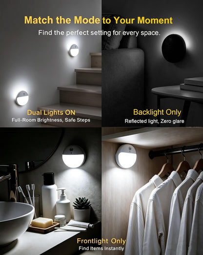 Small Motion Sensor Amber Night Light Battery Operated, Toilet Light | 2 Pack, 3 Modes, Dimmable 1-15lm, Dim Light Soft Glow, No Plug, Wireless Stick on Light for Bedroom, Sleep, Bathroom, Kids
