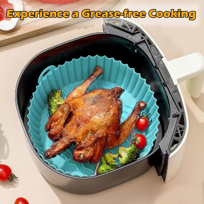 8 Inch Square Silicone Air Fryer Liners (2 Pack) Pink & Grey Reusable Non-Stick Inserts with Handles for Mess-Free Cooking & Heat Resistance – For Airfryer Ninja COSORI Instant Vortex & More