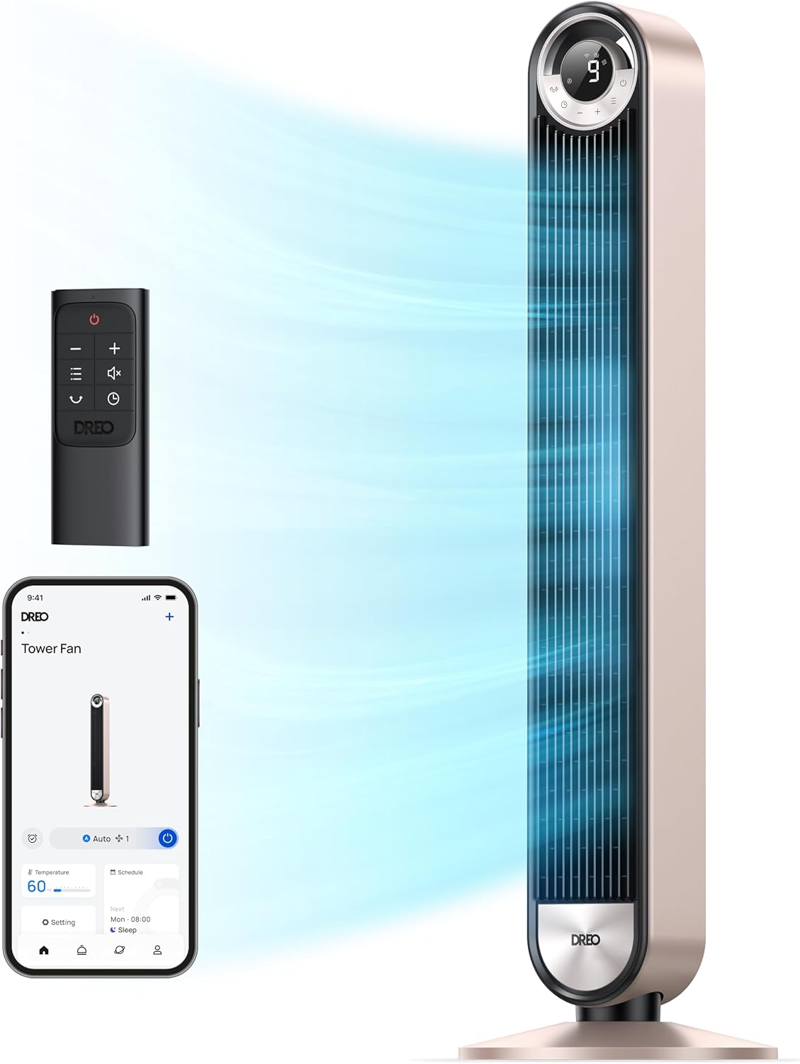 DREO Tower Fan for Bedroom, Upgraded DC 28ft/s Velocity, 9 Speeds