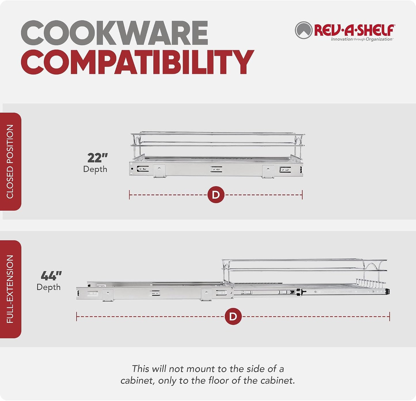 Rev-A-Shelf Pullout Organizer for Cabinets, Min Opening Width of 18" | STwo-Tier Steel Shelf for Kitchen or Vanity Cabinet Organization, Heavy Gauge Wire Slide Out Storage Basket, 5WB2-1822CR-1