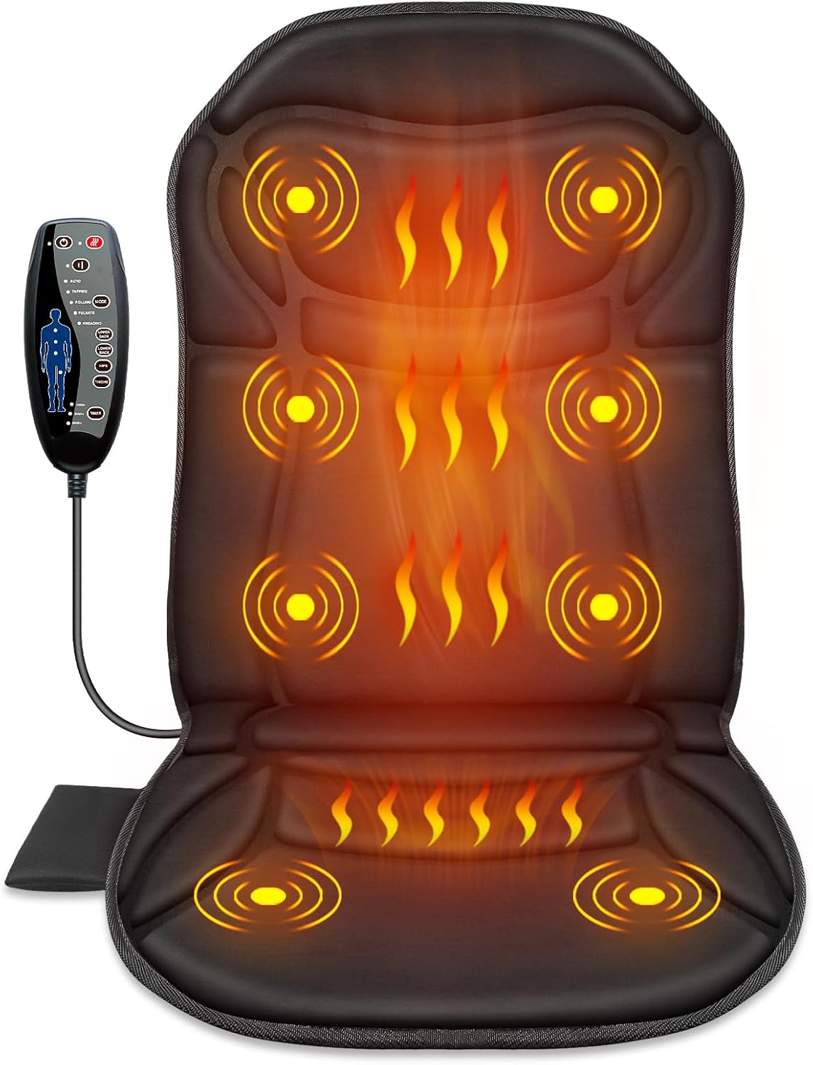 Back Massager with Heat, Vibration Massage Seat Cushion for Chair | 5 Modes, 4 Intensities, 2 Heat Levels, Vibration Chair Pad for Desk Workers Home Office Chairs Recliner Relaxation Gifts