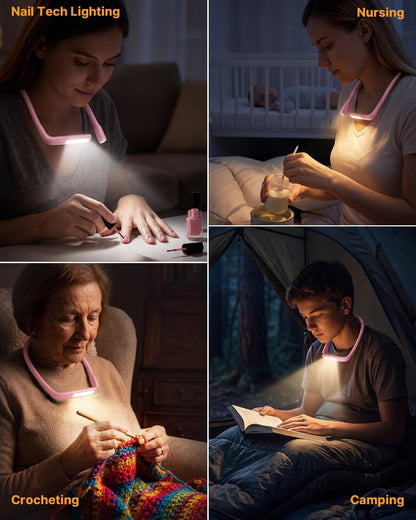 Neck Book Light, Rechargeable Reading Light, 3 Colors Dimmable | Back to School Supplies College Dorm Essentials Bed Lamp, Hands-Free, Dual Lamps, 80H Lasting Neck Light, Gifts for Gilrs