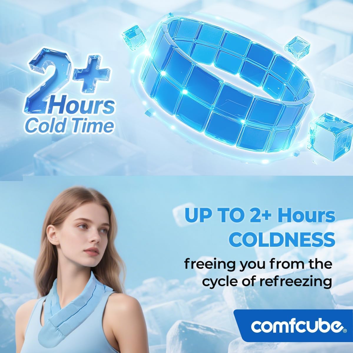Comfcube Neck Ice Pack Wrap for 2 Hours of Cool Relief | Soft, flexible gel wrap; ideal for neck pain, hot flashes & post-surgery recovery.