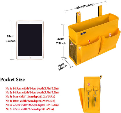 Surblue Bedside Caddy Hanging Organizer Storage Bag Pocket for Bunk, Hospital, College Dorm Rooms, Baby Bed Rails, Camp - 4 Pockets, 2 Hooks (Blue)