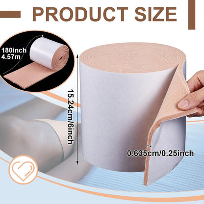 Jecery Adhesive Felt Roll, 1/4" X 6" X 1.25 Yard, Beige | Self-adhesive Padding for Foot Support, Pressure Relief, Furniture Protection, Splint Lining Cushion