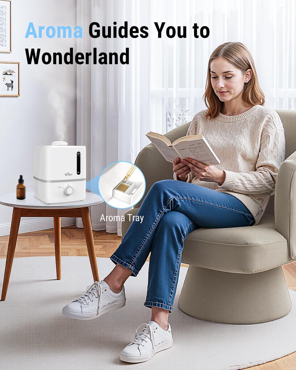 Bear 2.5L Cool Mist Humidifier & Oil Diffuser for Bedroom, White | Quiet & Rapid Mist for Whole-house Use with Adjustable Output and Auto Shut-off