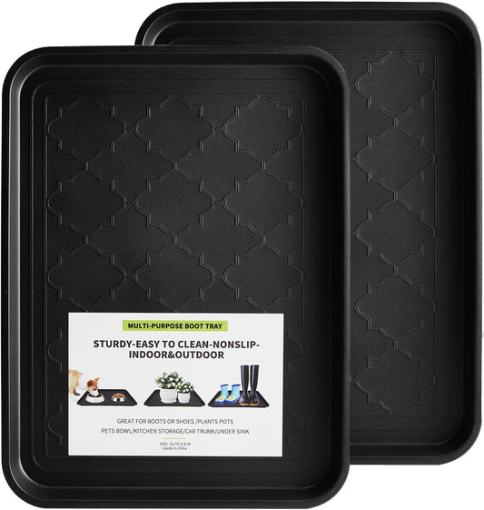 Boot Tray 2 Packs All Seasons Multi-Purpose, Waterproof Boot Trays for Entryway Indoor & Outdoor, Non-Slip Shoe Tray, 16.7"x12.8",Grey