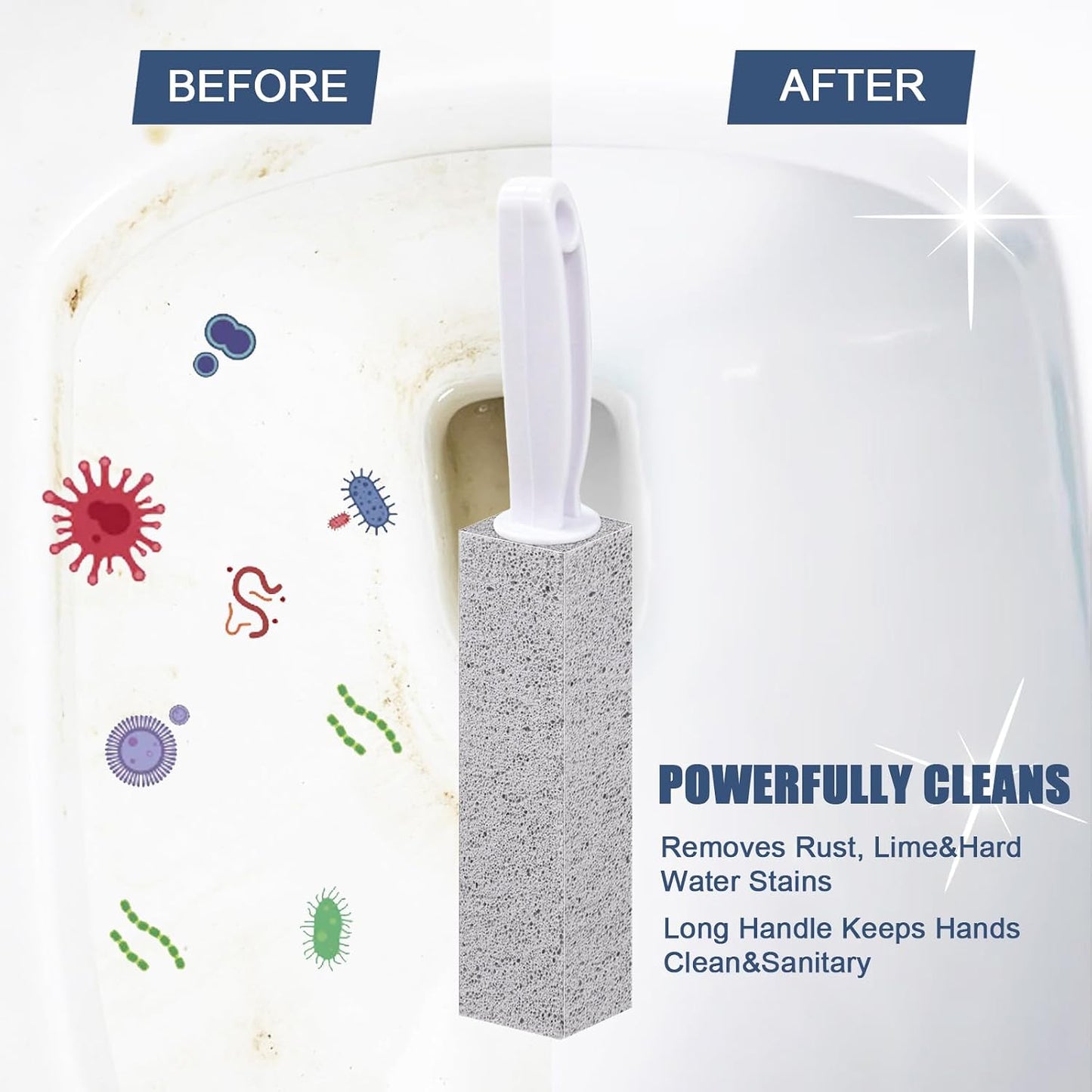 Ysglory 12-Pack Pumice Stone Toilet Bowl Cleaner with Handle | Removes Hard Water Rings, Limescale & Rust, Pumice Stone for Cleaning Toilet, Sink, Bathtubs, Pool, Grill