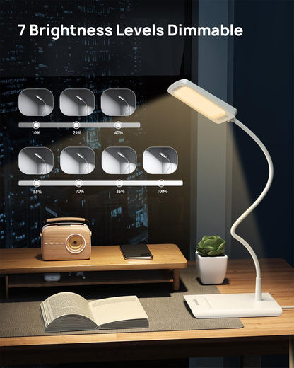 TROND Desk Lamp, Dimmable Eye-Caring Table Lamp, Memory Function, Black | 3 Color Modes 7 Brightness Levels, Flexible Gooseneck, Touch Control, Desk Light for Home Office Dorm Room Essentials