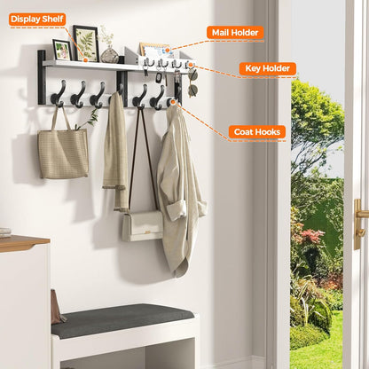 Evermagin 29" Coat Rack Wall Mount with Shelf for Entryway, Rustic Brown | Wall Mounted Coat and Key Rack with Hooks, Key Holder with Mail Organizer for Wall, Living Room, Mudroom, Bedroom