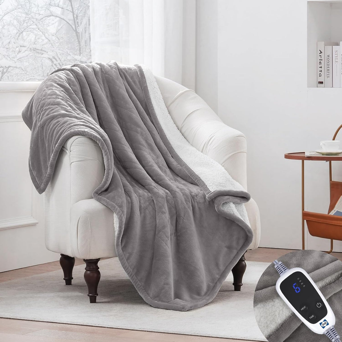 Sealy Electric Throw Blanket Heated Flannel & Sherpa Auto Shutoff 50"x60"